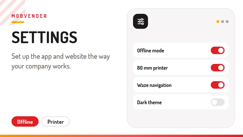 MOBVENDER – feature: Settings
