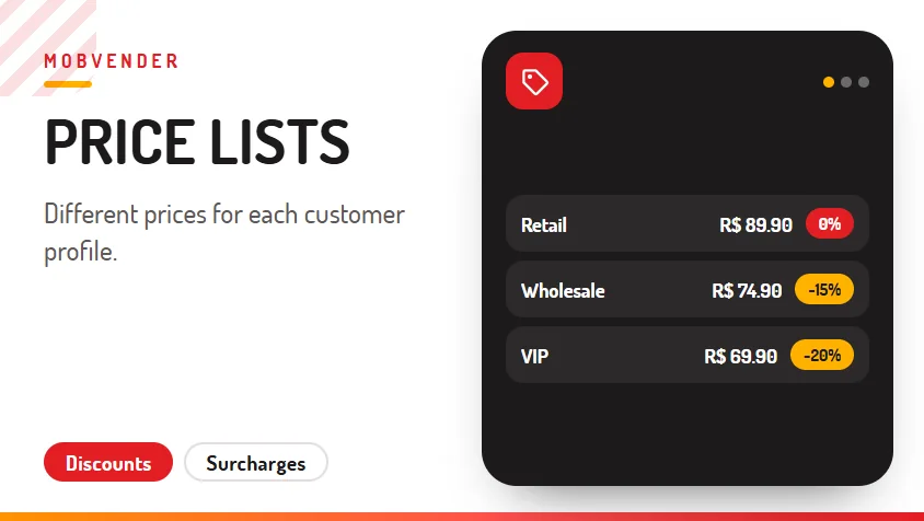 MOBVENDER – feature: Price lists