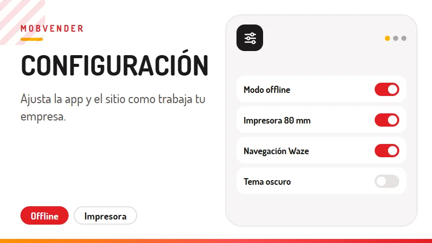 MOBVENDER – función: Configuración