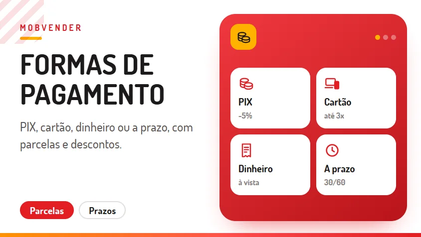 MOBVENDER – funcionalidade: Formas de pagamento