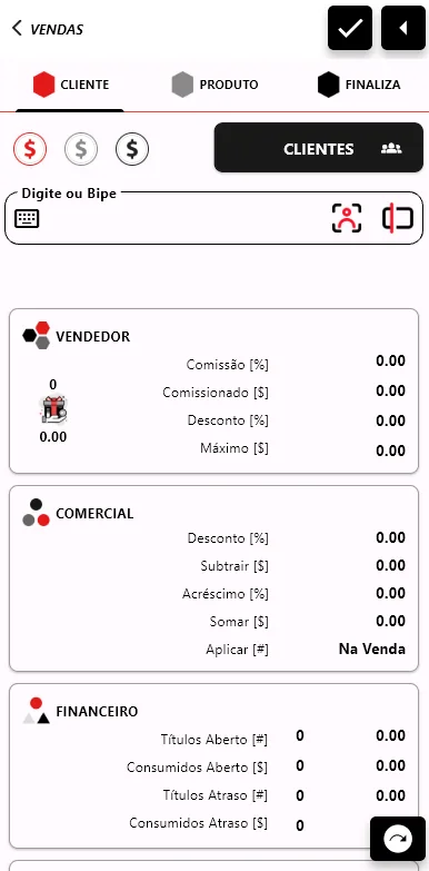 MOBVENDER – Venda por cliente: Comissão, descontos e situação financeira do cliente na hora da venda.