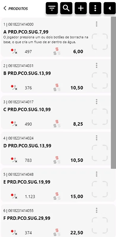 MOBVENDER – Catálogo de produtos: Busca, filtros, estoque e preço de cada produto.